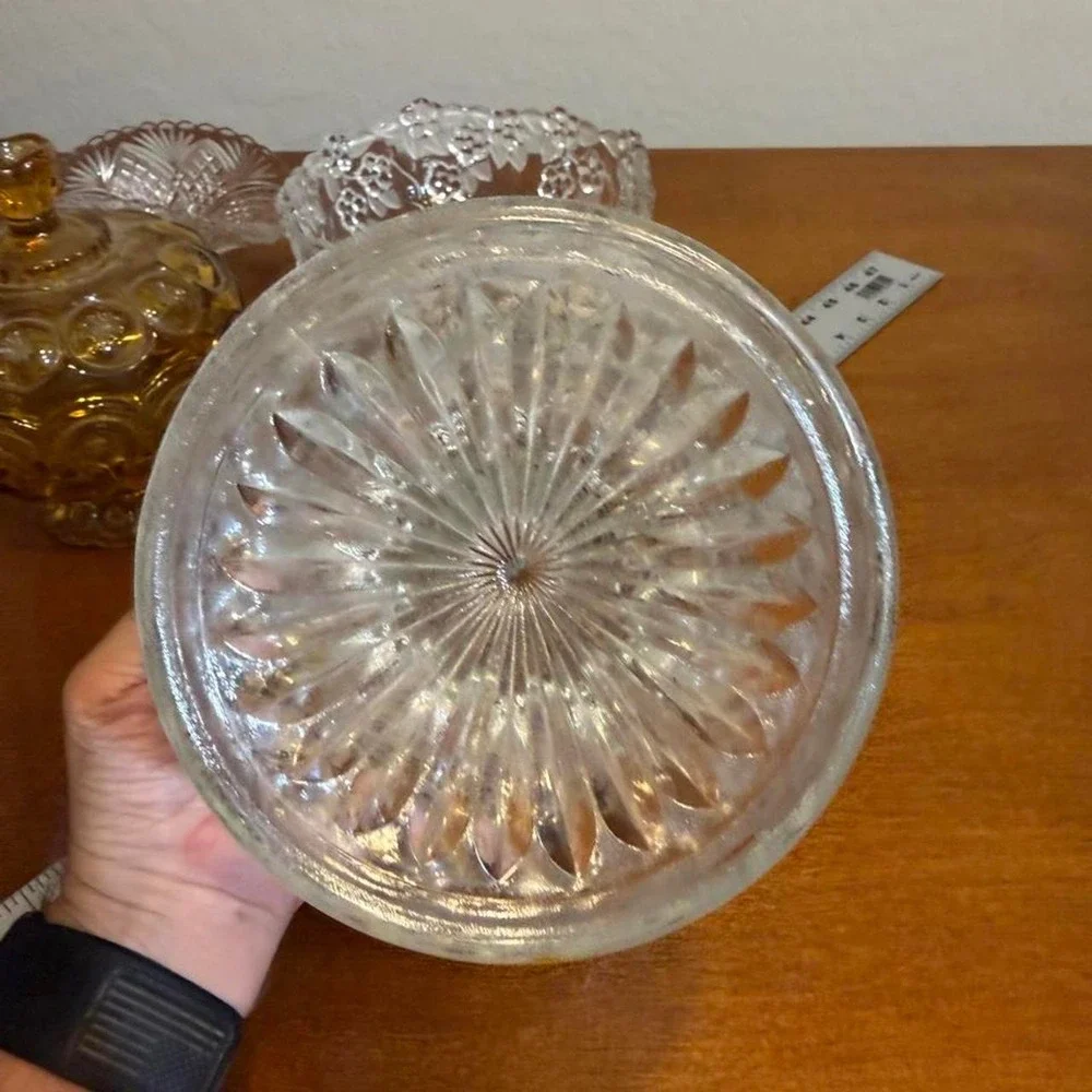 Vintage Anchor Hocking Wexford Clear Glass Footed Bowl Scalloped Edge Diamond
